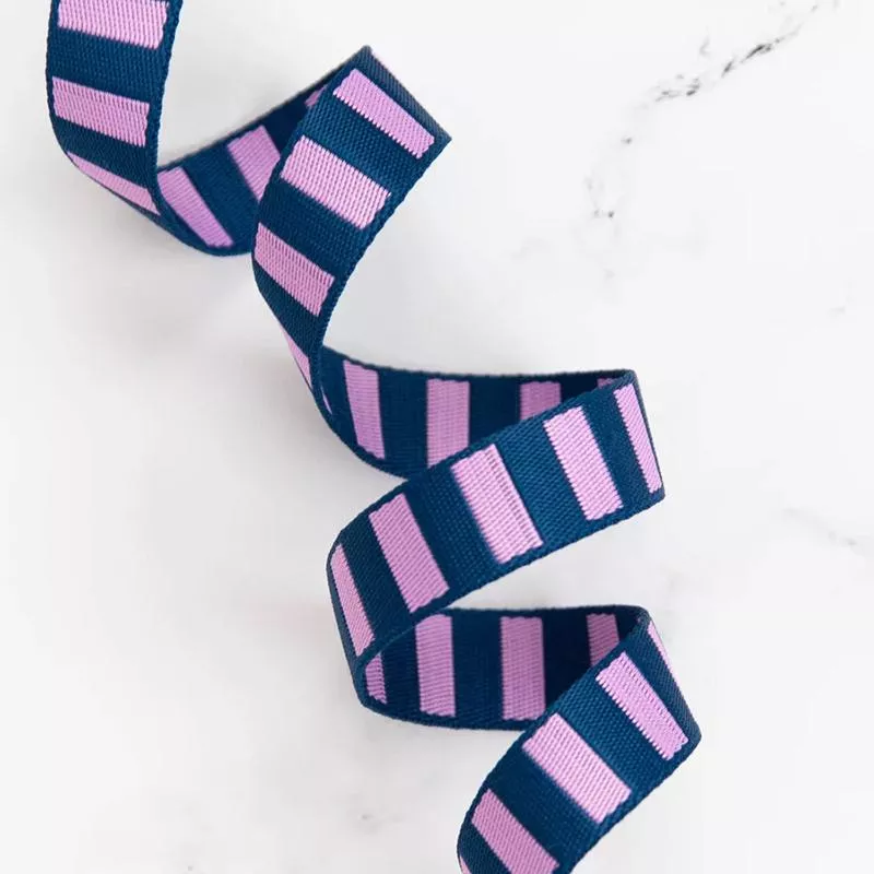 1" Bold Stripe Webbing Navy/ Peony4 Yards