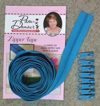 Zipper Tape Reversible Coil 3 yds w/ 8 Slides Aqua