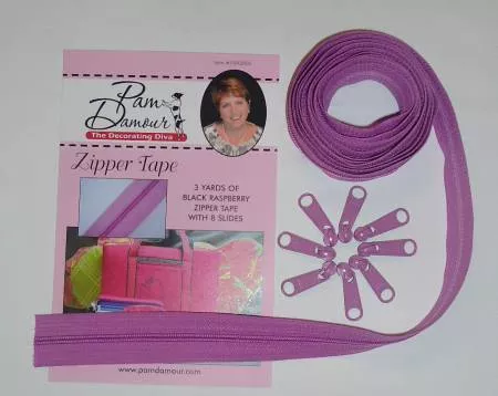 Zipper Tape Reversible Coil 3 yds w/ 8 Slides Black Raspberry