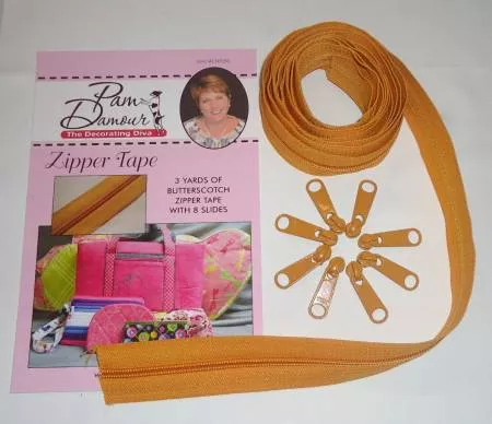 Zipper Tape Reversible Coil 3 yds w/ 8 Slides Butterscotch