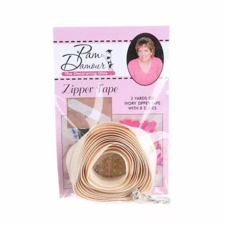 Zipper Tape Reversible Coil 3 yds w/ 8 Slides Ivory