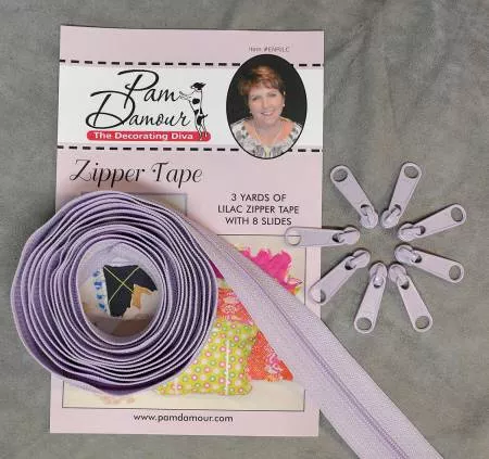 Zipper Tape Reversible Coil 3 yds w/ 8 Slides Lilac