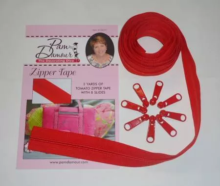 Zipper Tape Reversible Coil 3 yds w/ 8 Slides Tomato