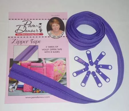 Zipper Tape Reversible Coil 3 yds w/ 8 Slides Violet
